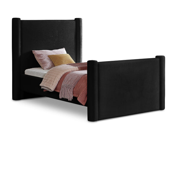 Meridian Elias Black Velvet Twin Bed IMAGE 1