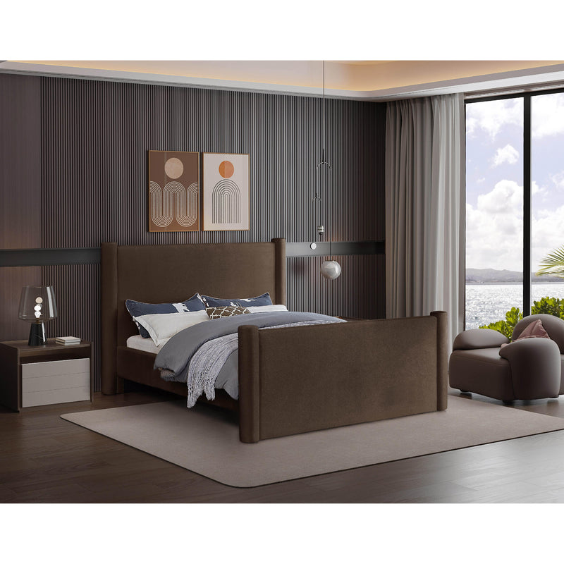 Meridian Elias Brown Velvet Queen Bed IMAGE 2