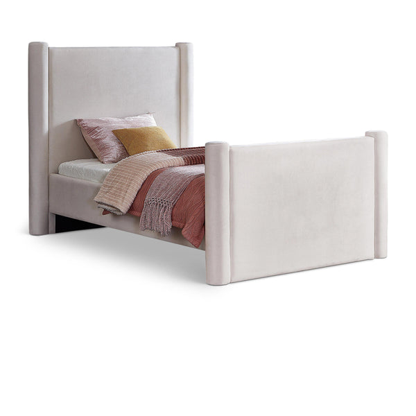 Meridian Elias Cream Velvet Twin Bed IMAGE 1