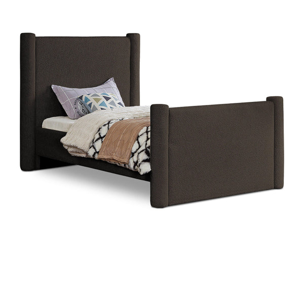 Meridian Elias Brown Boucle Fabric Twin Bed IMAGE 1