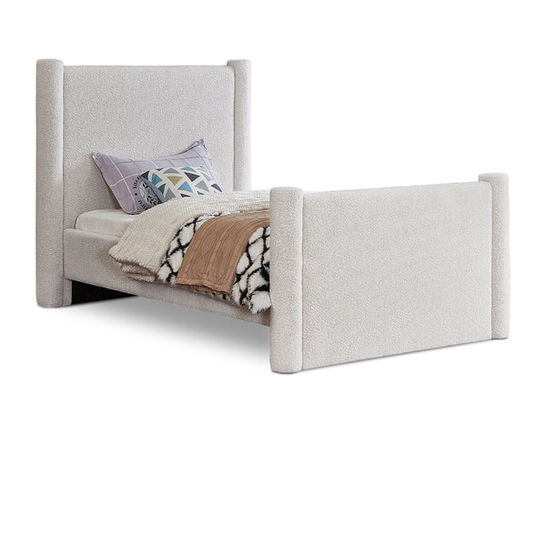 Meridian Elias Cream Boucle Fabric Twin Bed IMAGE 1
