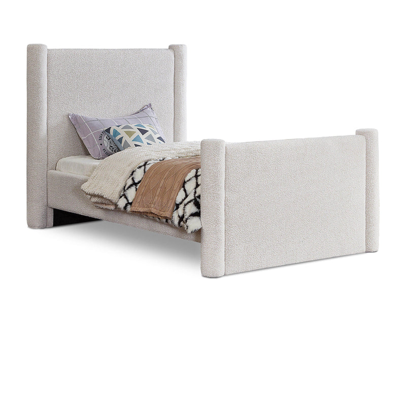 Meridian Elias Cream Boucle Fabric Twin Bed IMAGE 1