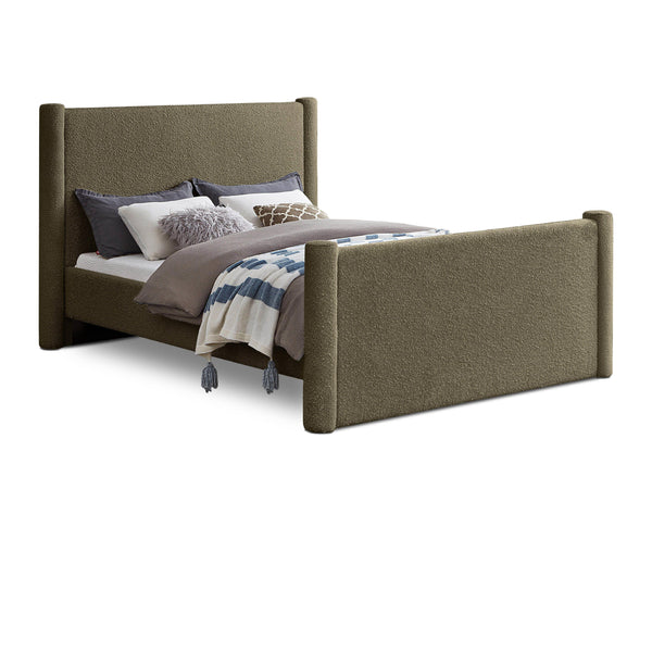 Meridian Elias Olive Green Boucle Fabric Full Bed IMAGE 1
