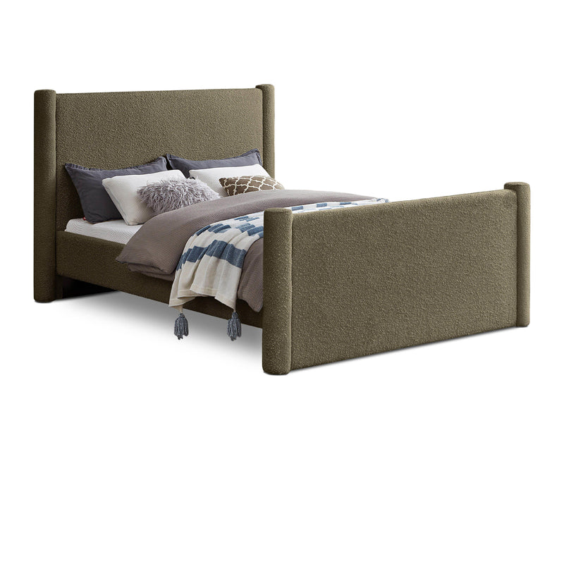 Meridian Elias Olive Green Boucle Fabric Full Bed IMAGE 1