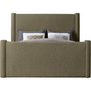 Meridian Elias Olive Green Boucle Fabric Queen Bed IMAGE 3