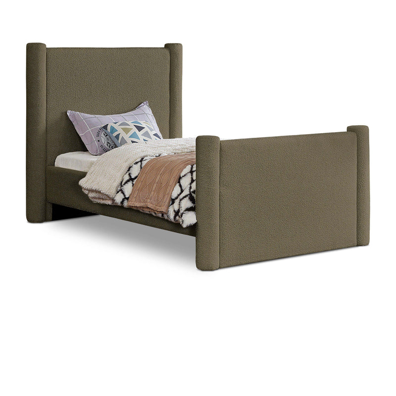 Meridian Elias Olive Green Boucle Fabric Twin Bed IMAGE 1