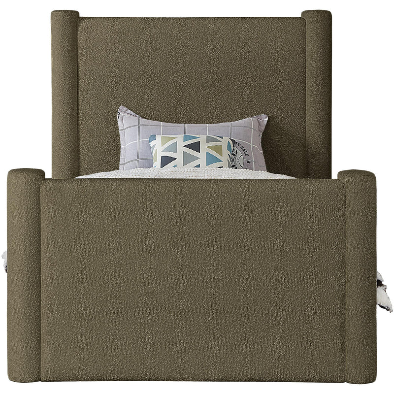 Meridian Elias Olive Green Boucle Fabric Twin Bed IMAGE 3