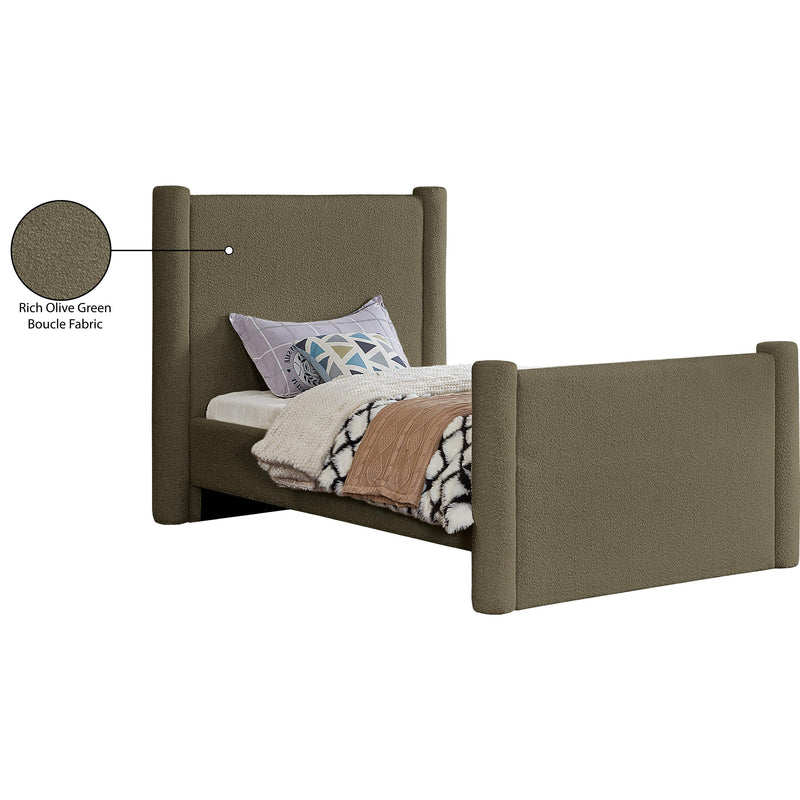 Meridian Elias Olive Green Boucle Fabric Twin Bed IMAGE 8