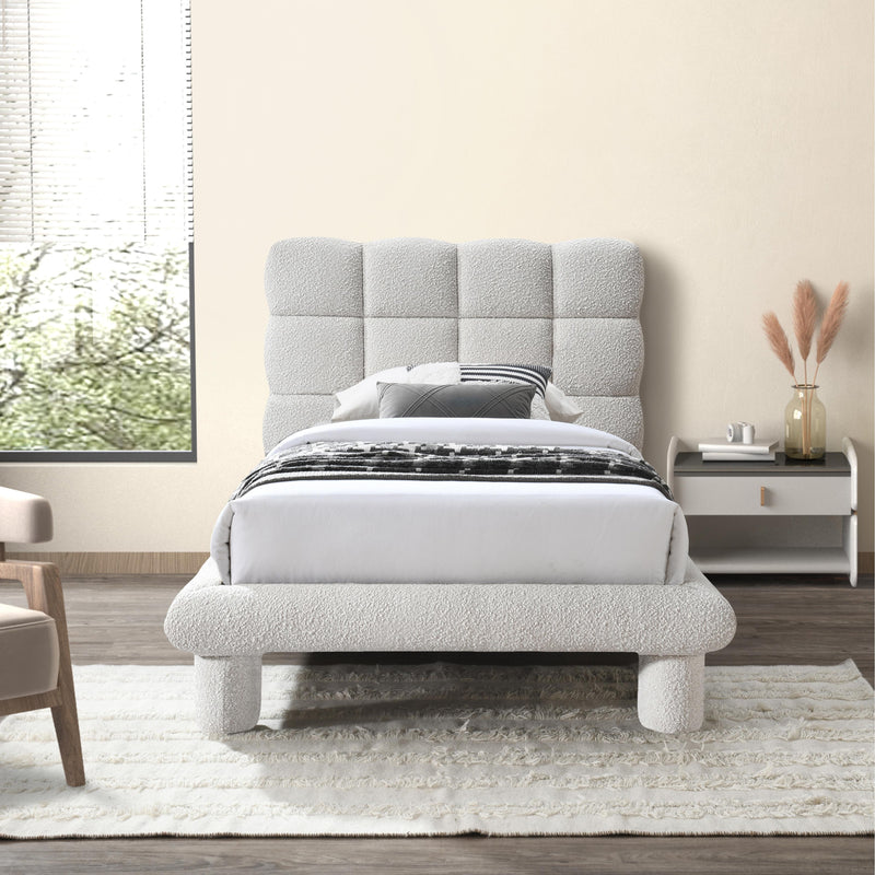 Meridian Deco Cream Boucle Fabric Twin Bed (3 Boxes) IMAGE 2