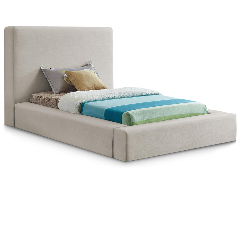 Meridian Devin Beige Linen Textured Fabric Twin Bed IMAGE 1