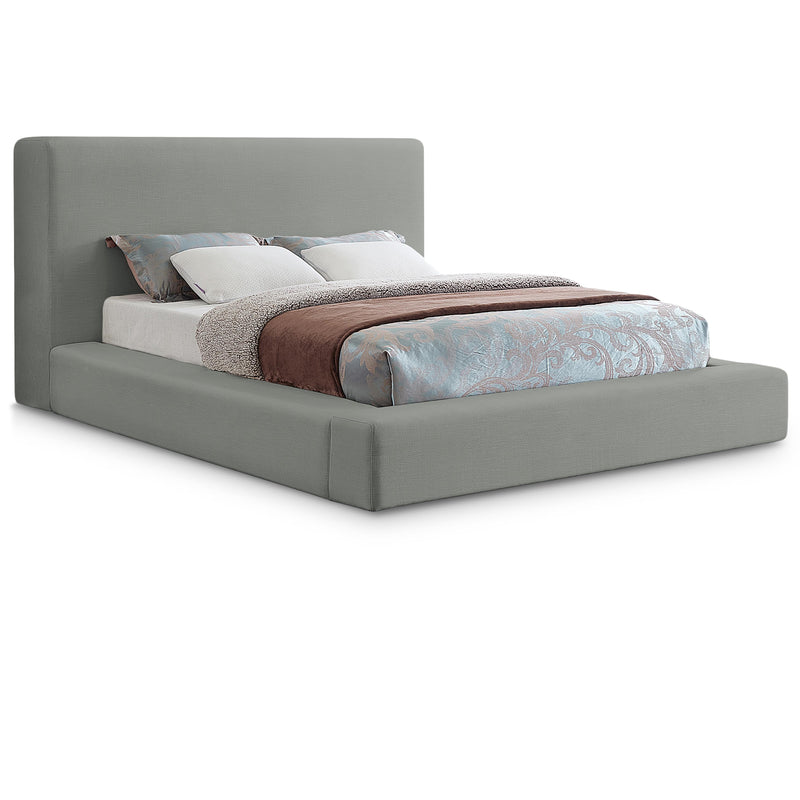 Meridian Devin Grey Linen Textured Fabric King Bed IMAGE 1