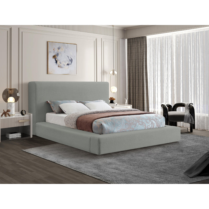 Meridian Devin Grey Linen Textured Fabric King Bed IMAGE 2