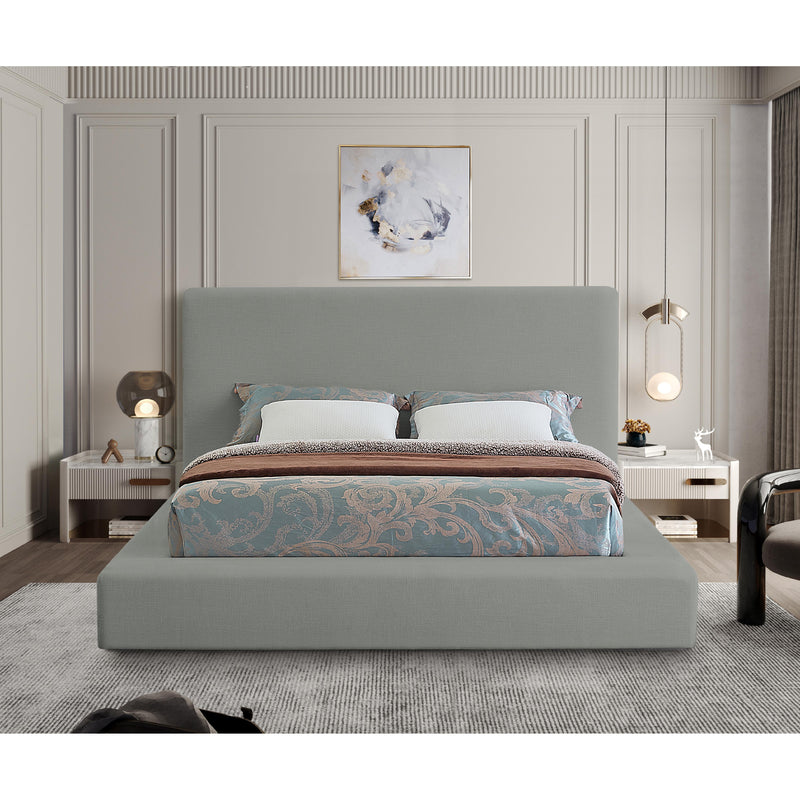 Meridian Devin Grey Linen Textured Fabric King Bed IMAGE 4