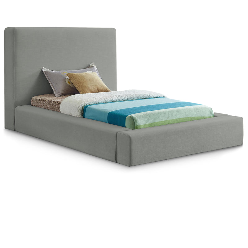 Meridian Devin Grey Linen Textured Fabric Twin Bed IMAGE 1
