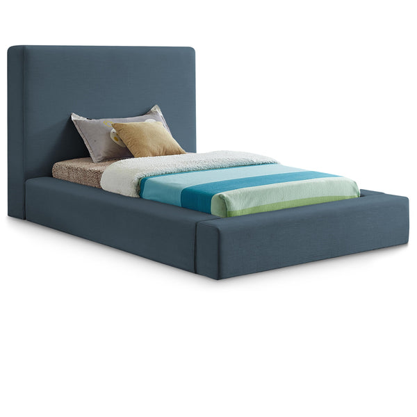 Meridian Devin Navy Linen Textured Fabric Twin Bed IMAGE 1