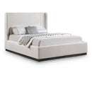 Meridian Flynn Beige Linen Textured Fabric King Bed IMAGE 1