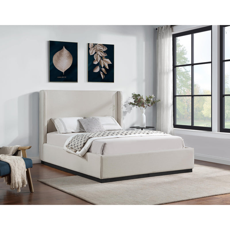 Meridian Flynn Beige Linen Textured Fabric King Bed IMAGE 2