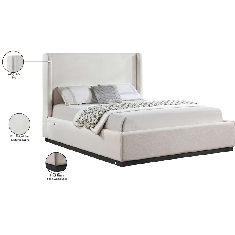 Meridian Flynn Beige Linen Textured Fabric King Bed IMAGE 9