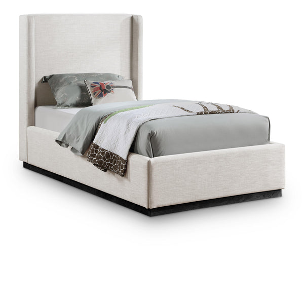 Meridian Flynn Beige Linen Textured Fabric Twin Bed IMAGE 1