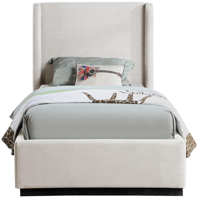 Meridian Flynn Beige Linen Textured Fabric Twin Bed IMAGE 3