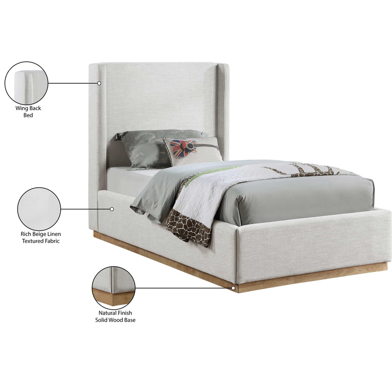 Meridian Flynn Cream Linen Textured Fabric Twin Bed IMAGE 9