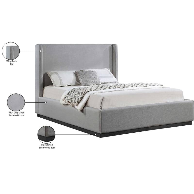 Meridian Flynn Grey Linen Textured Fabric Queen Bed IMAGE 9