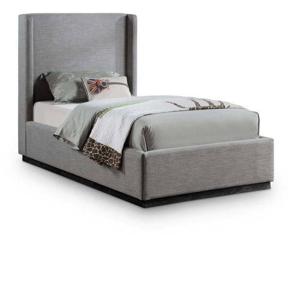 Meridian Flynn Grey Linen Textured Fabric Twin Bed IMAGE 1