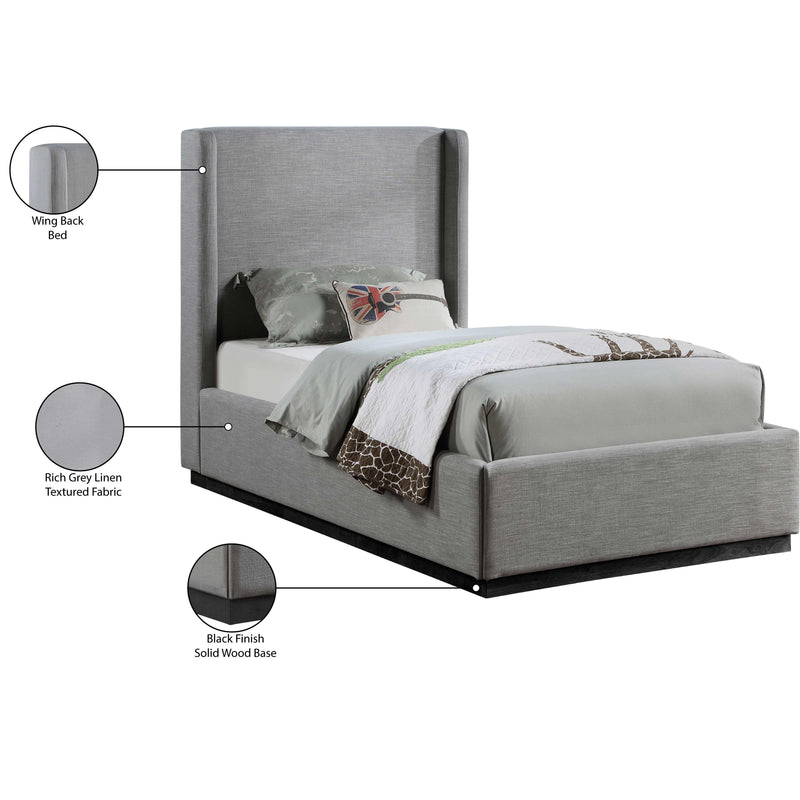 Meridian Flynn Grey Linen Textured Fabric Twin Bed IMAGE 9