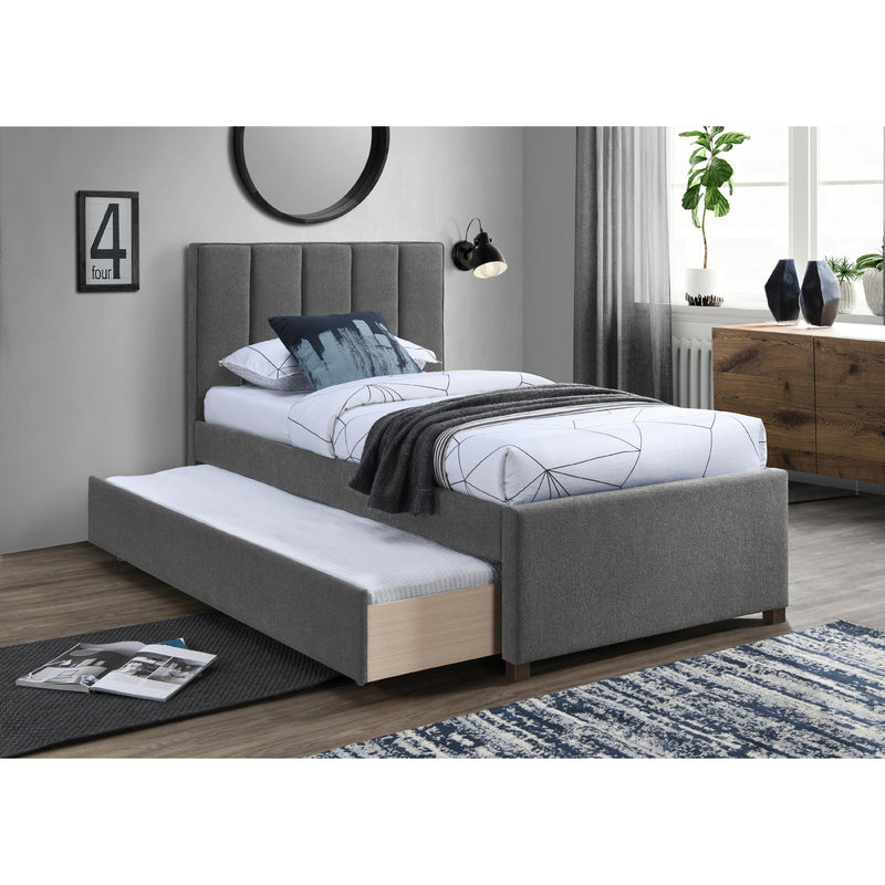 Meridian Harper Grey Linen Textured Fabric Twin Trundle Bed IMAGE 2