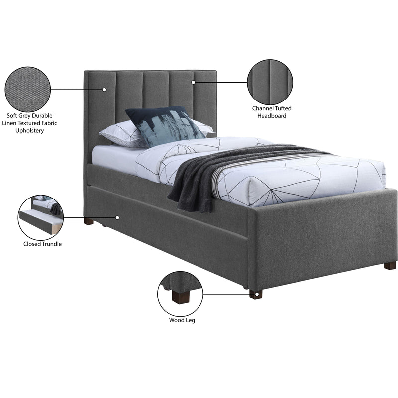 Meridian Harper Grey Linen Textured Fabric Twin Trundle Bed IMAGE 9