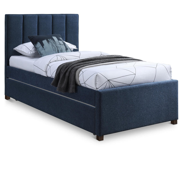 Meridian Harper Navy Linen Textured Fabric Twin Trundle Bed IMAGE 1