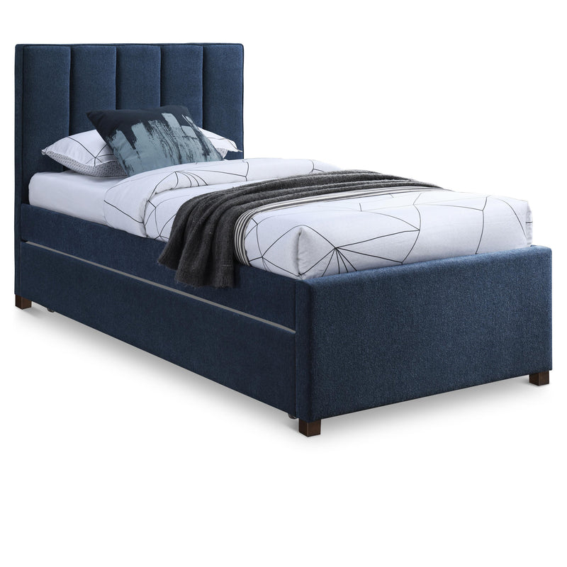 Meridian Harper Navy Linen Textured Fabric Twin Trundle Bed IMAGE 1