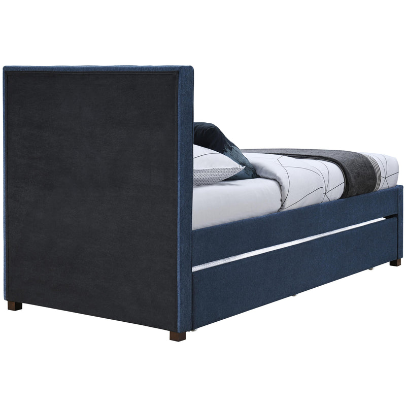 Meridian Harper Navy Linen Textured Fabric Twin Trundle Bed IMAGE 6