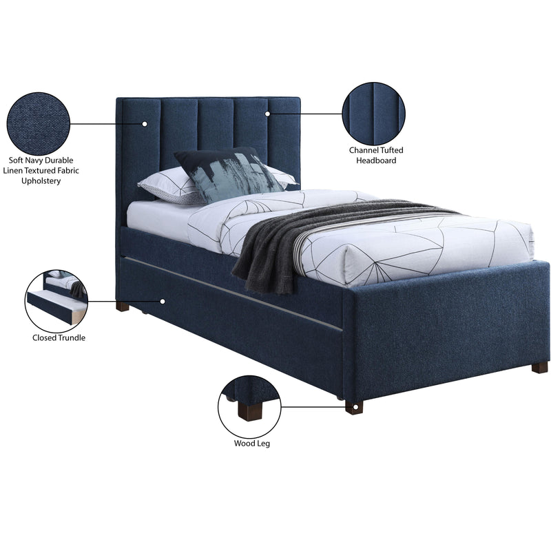 Meridian Harper Navy Linen Textured Fabric Twin Trundle Bed IMAGE 9