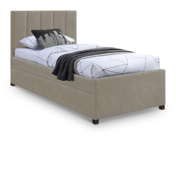 Meridian Hudson Beige Vegan Leather Twin Trundle Bed IMAGE 1