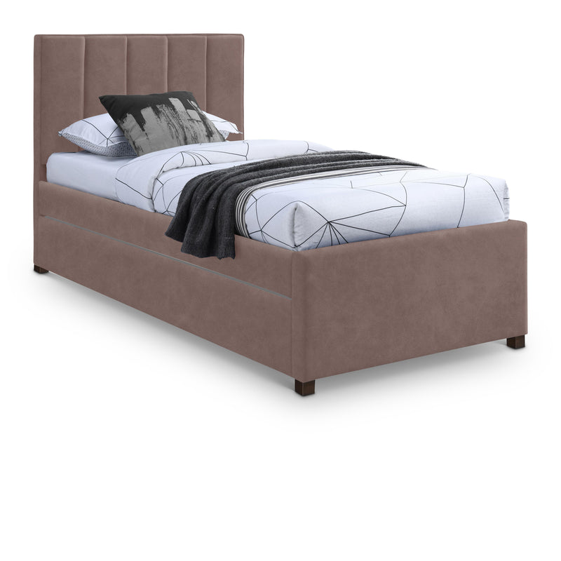 Meridian Hudson Brown Vegan Leather Twin Trundle Bed IMAGE 1