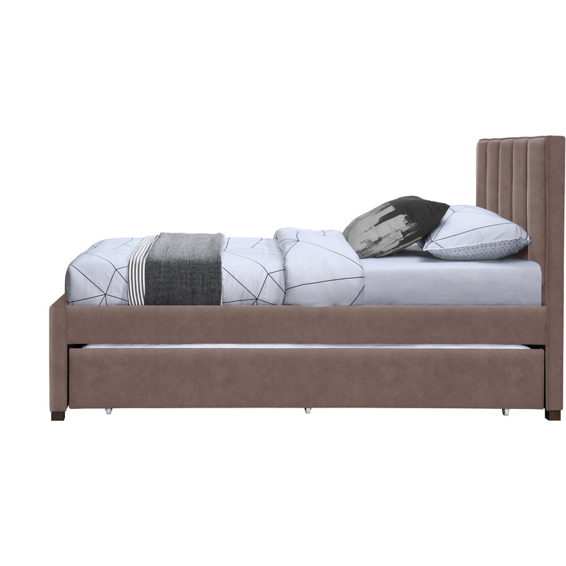 Meridian Hudson Brown Vegan Leather Twin Trundle Bed IMAGE 4