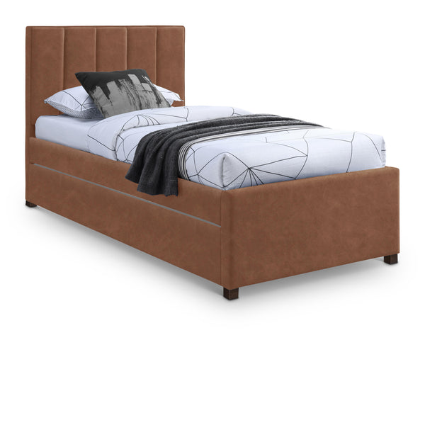 Meridian Hudson Cognac Vegan Leather Twin Trundle Bed IMAGE 1