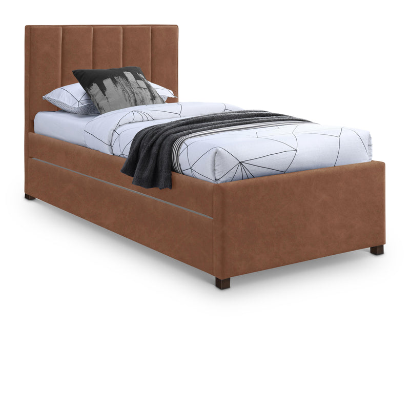 Meridian Hudson Cognac Vegan Leather Twin Trundle Bed IMAGE 1