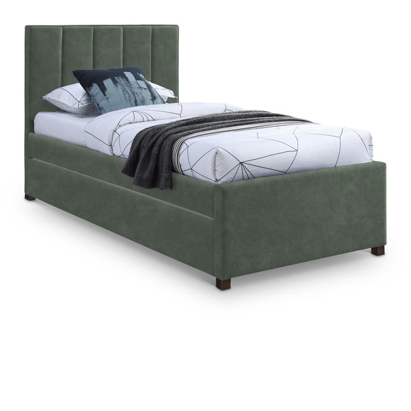 Meridian Hudson Green Vegan Leather Twin Trundle Bed IMAGE 1