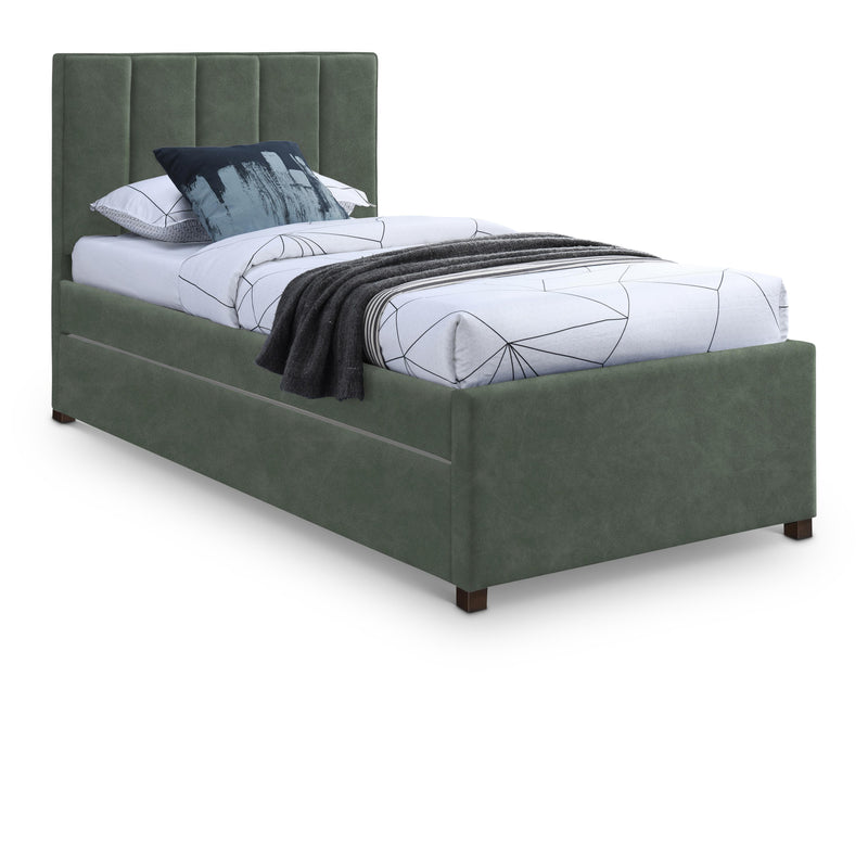 Meridian Hudson Green Vegan Leather Twin Trundle Bed IMAGE 1