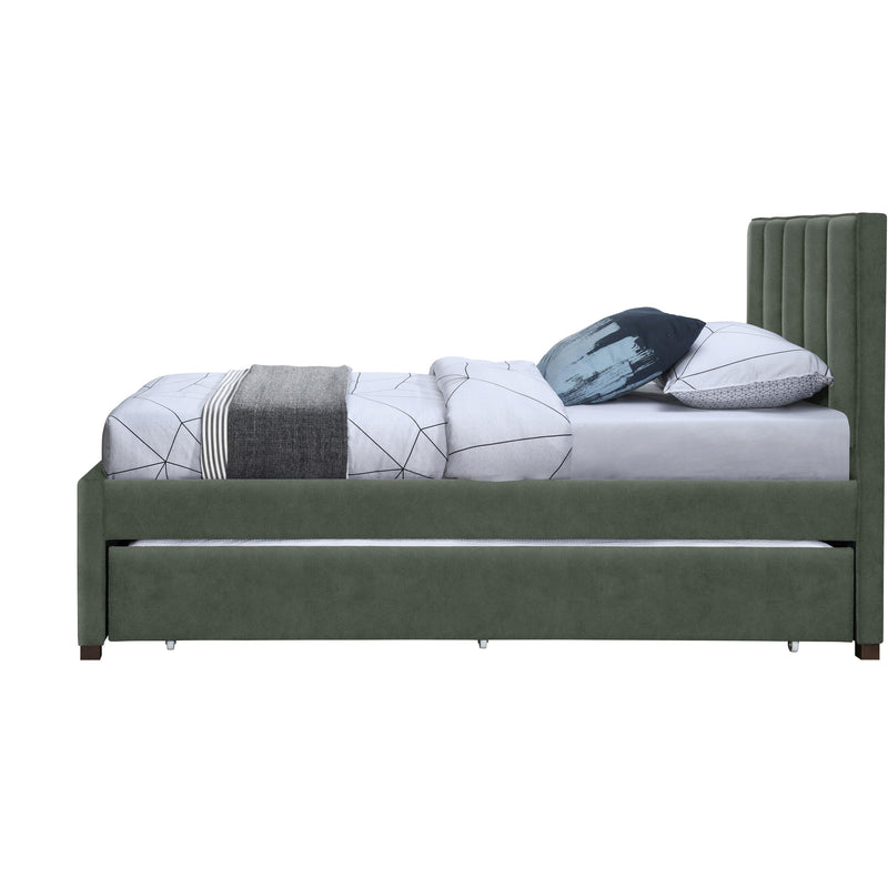 Meridian Hudson Green Vegan Leather Twin Trundle Bed IMAGE 4