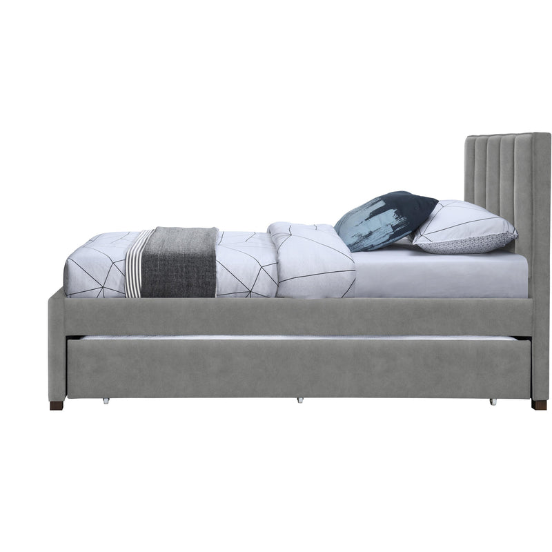 Meridian Hudson Grey Vegan Leather Twin Trundle Bed IMAGE 4