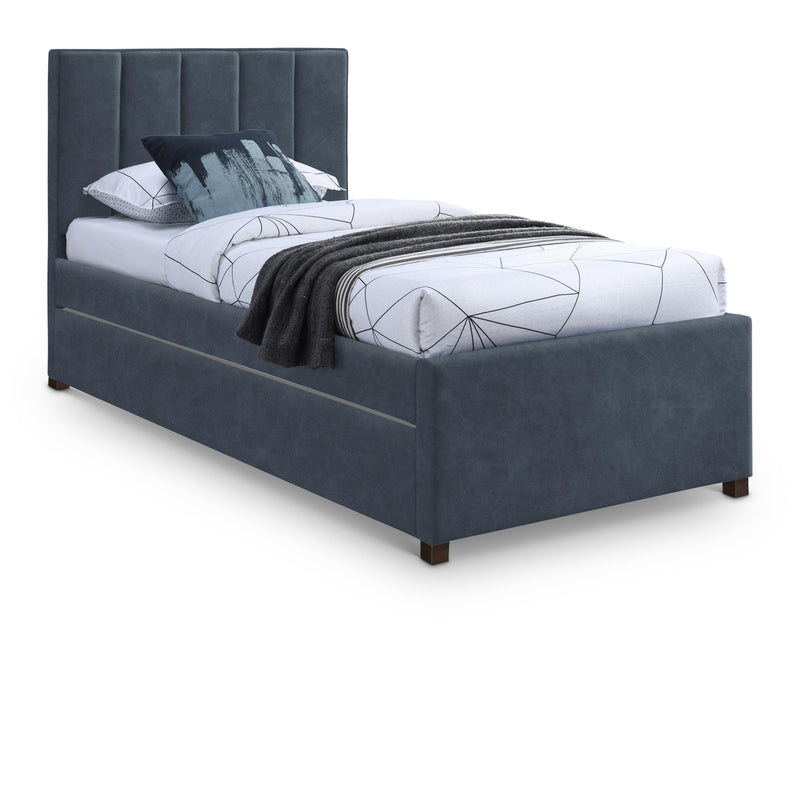Meridian Hudson Navy Vegan Leather Twin Trundle Bed IMAGE 1
