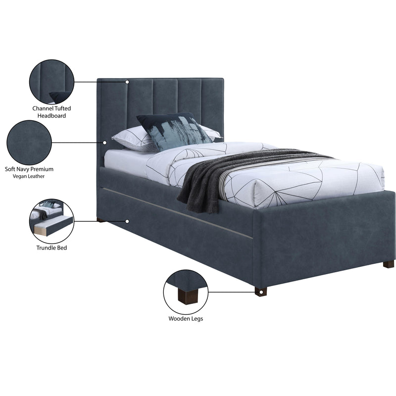 Meridian Hudson Navy Vegan Leather Twin Trundle Bed IMAGE 9