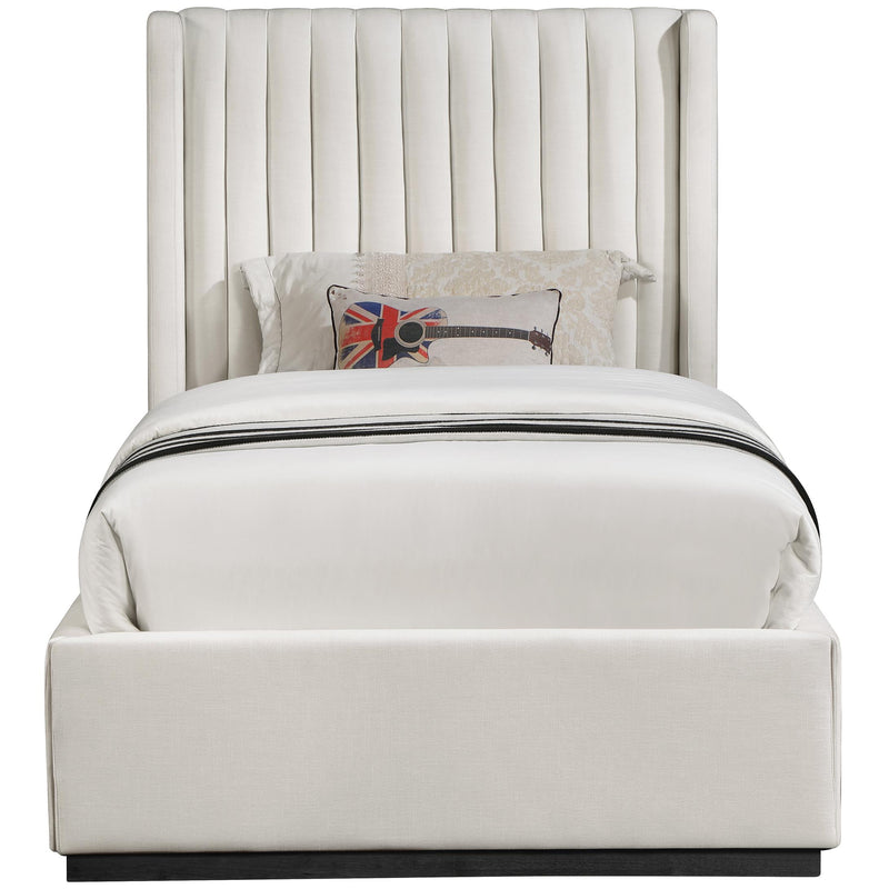 Meridian Logan Beige Linen Textured Fabric Twin Bed IMAGE 3