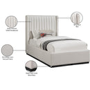 Meridian Logan Beige Linen Textured Fabric Twin Bed IMAGE 9