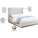 Meridian Logan Cream Linen Textured Fabric King Bed IMAGE 9