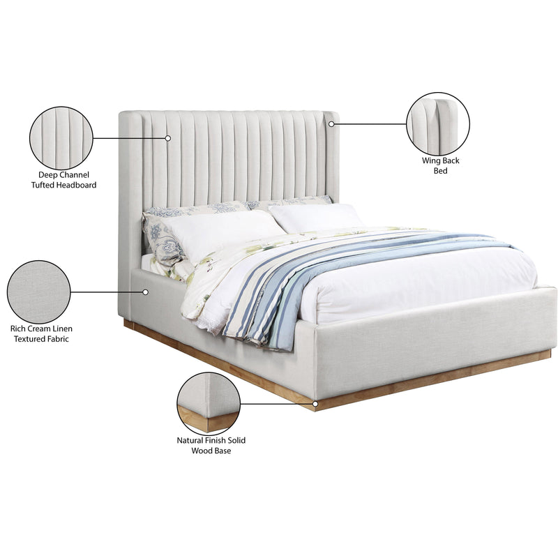 Meridian Logan Cream Linen Textured Fabric King Bed IMAGE 9