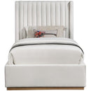 Meridian Logan Cream Linen Textured Fabric Twin Bed IMAGE 3